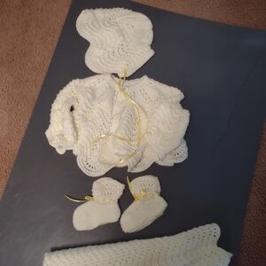 Brand New, Hand Made, New Born Sweater Set In Bright Yellow